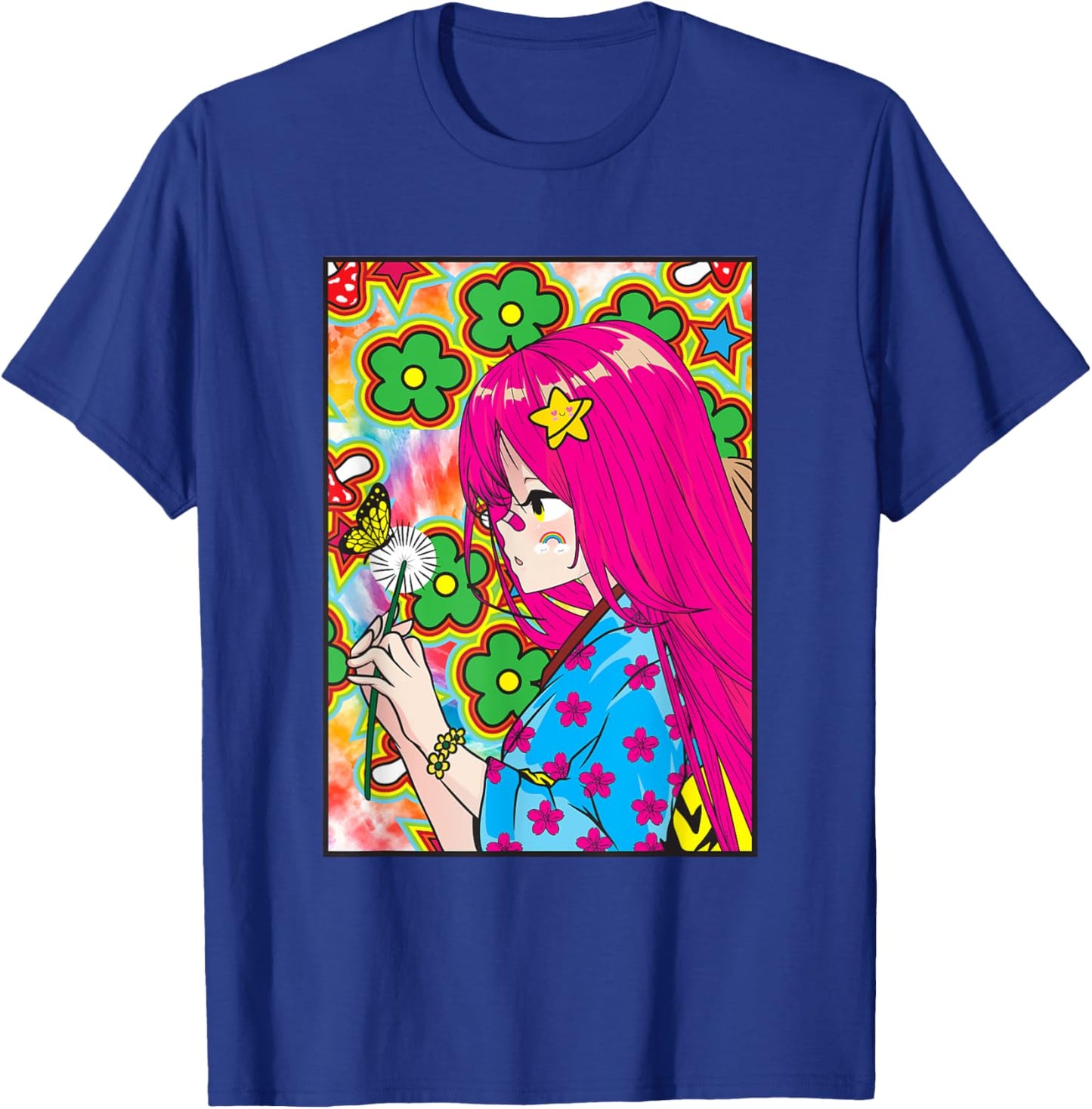 Kidcore Aesthetic Japanese Anime Girl Kawaii Flowers Old T-Shirt - T-Shirt | Royal