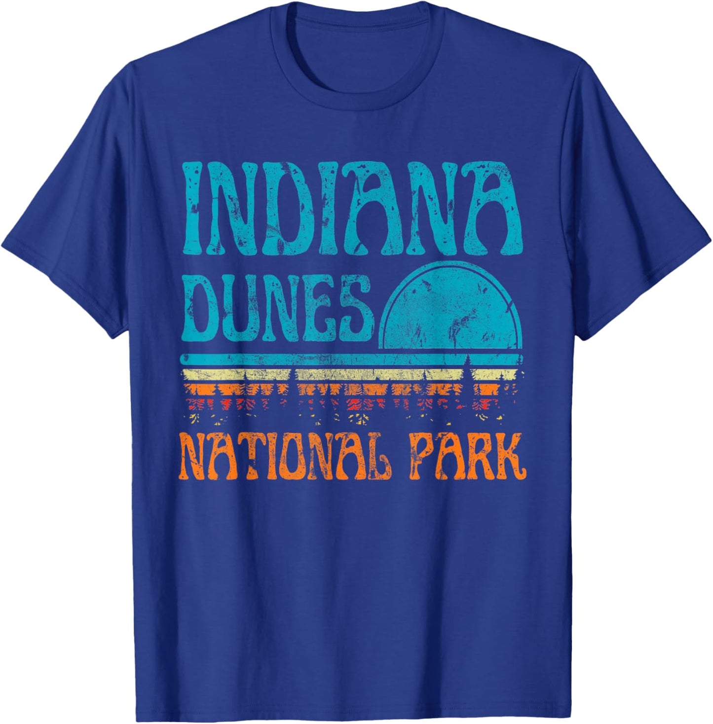 Indiana Dunes National Park Lake Michigan Retro Sunset T-Shirt - T-Shirt | Royal