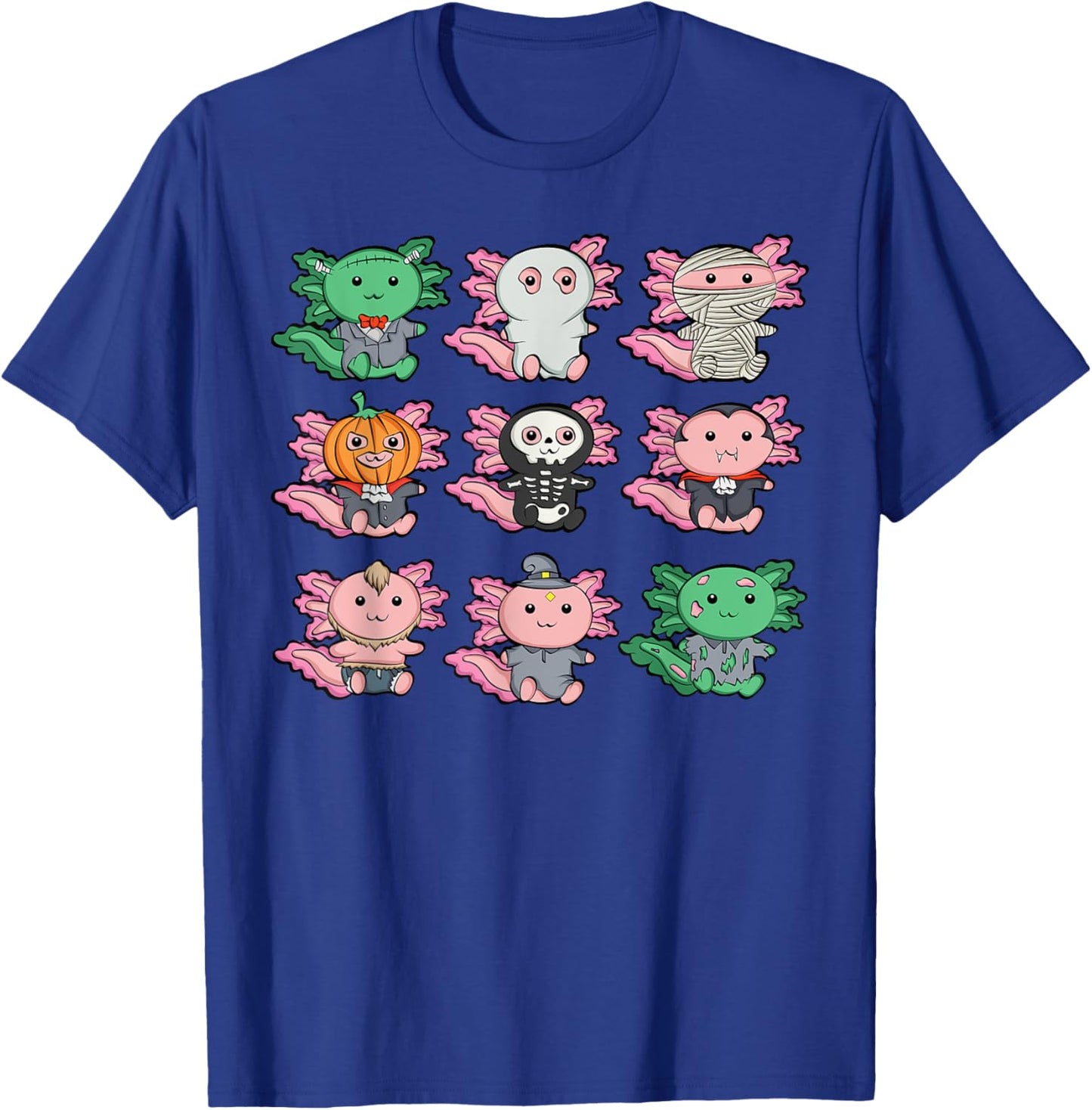 Cute Axolotl Halloween Ghost Mummy Pumpkin Zombie Costume T-Shirt - T-Shirt | Royal