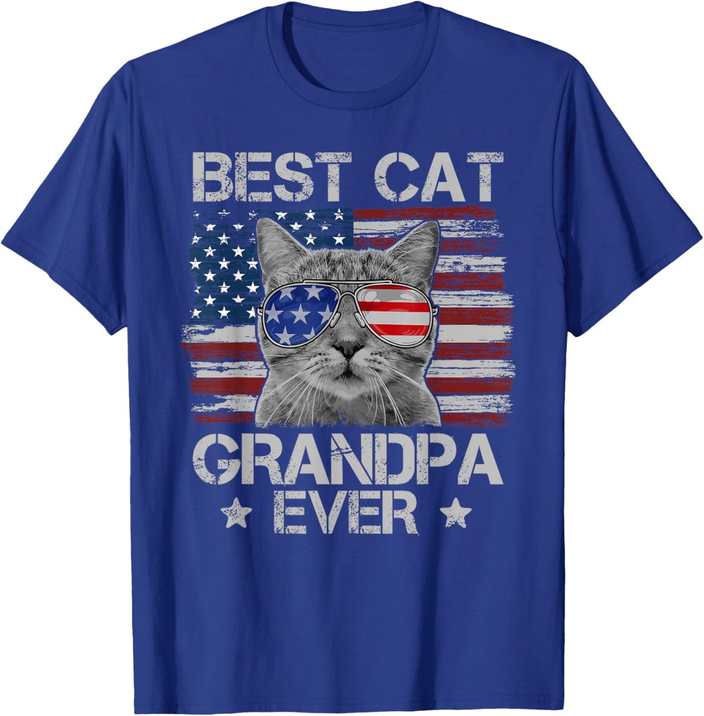 Best Cat Grandpa Ever American Flag Patriotic 4th of July T-Shirt - T-Shirt | Royal