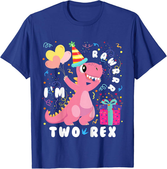 Girl 2nd Birthday Two Rex Second 2 Year Old Dinosaur match T-Shirt - T-Shirt | Royal