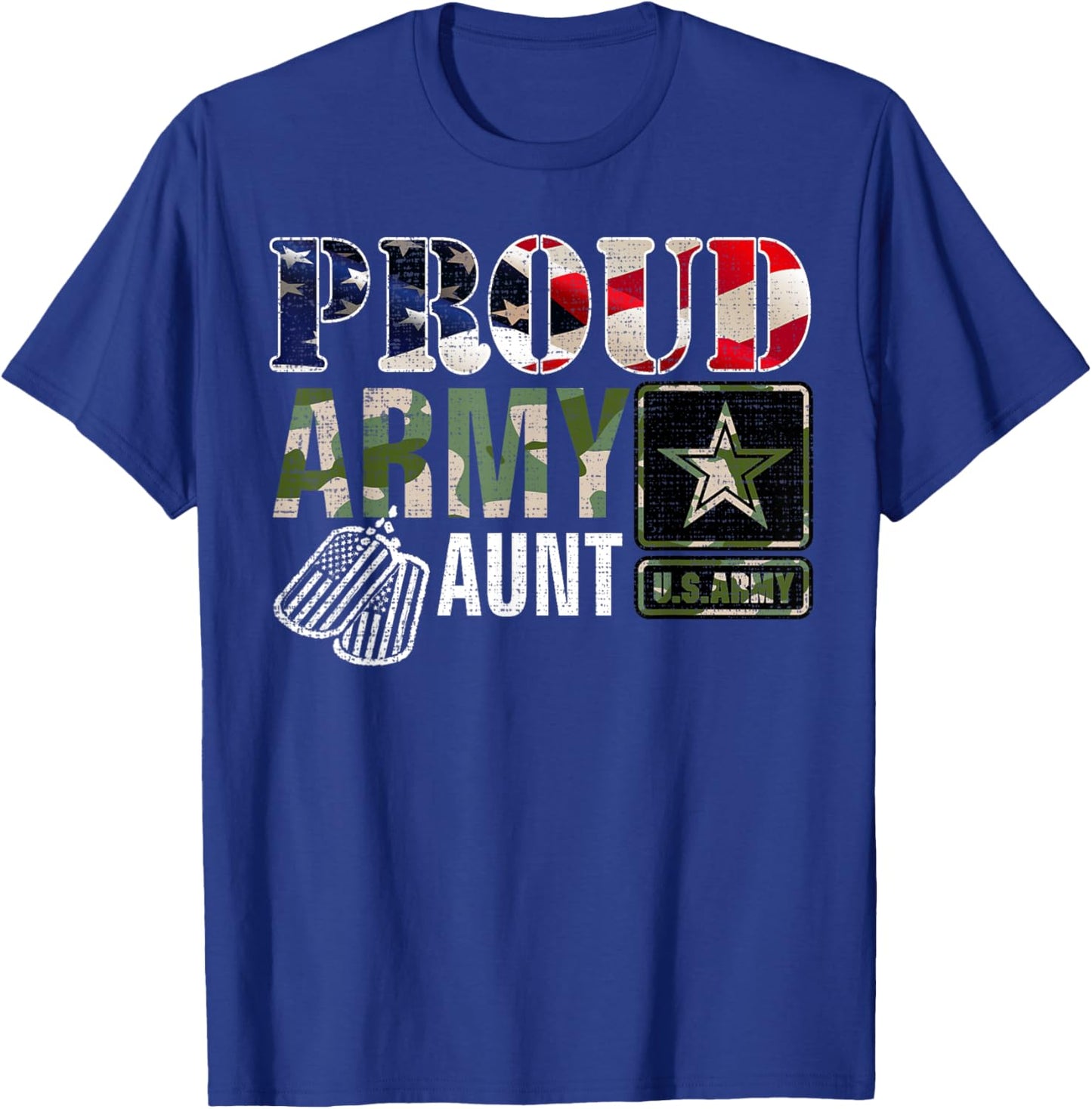 Vintage Proud Army Aunt Camo With American Flag Gift T-Shirt - T-Shirt | Royal