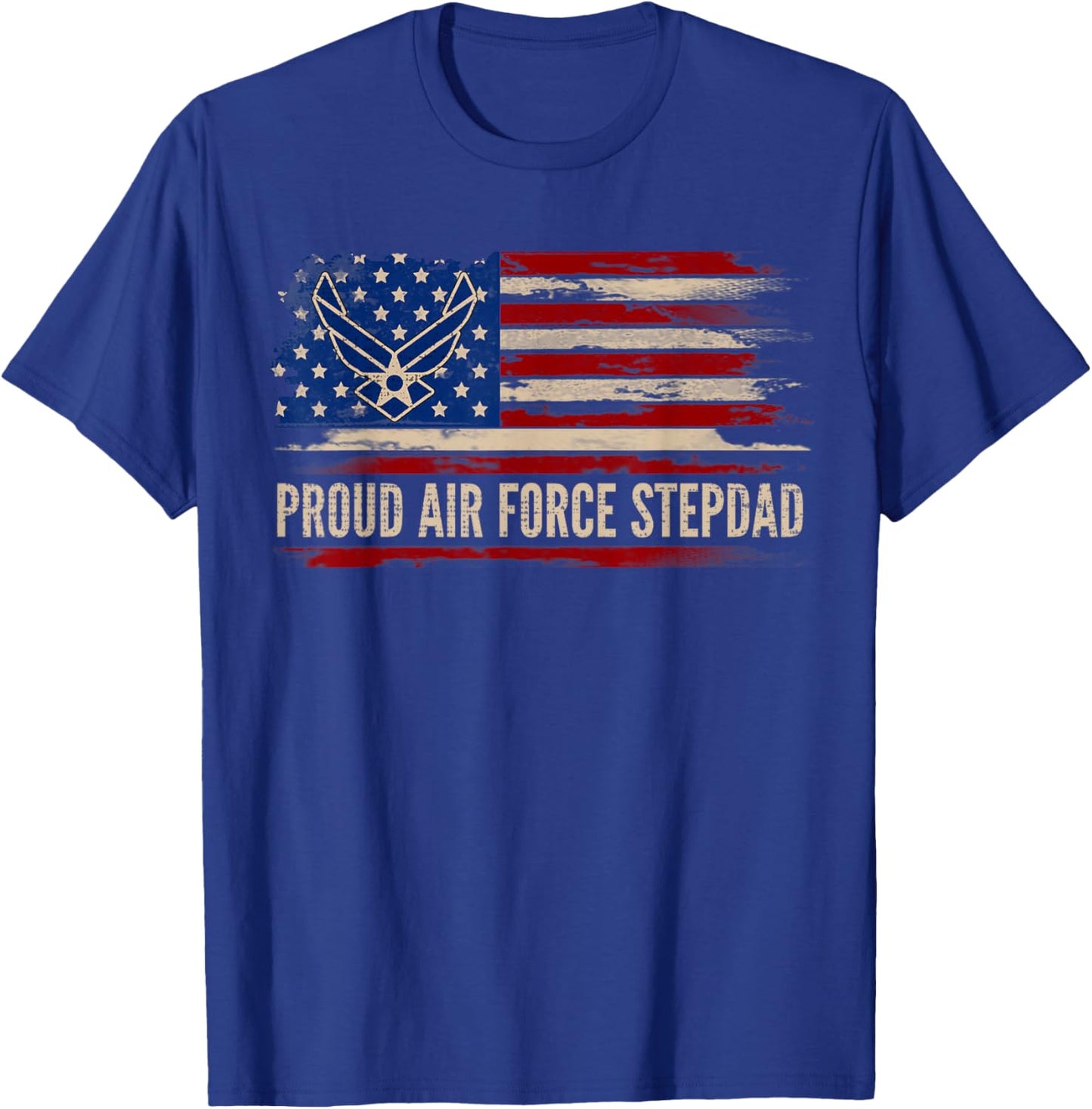 Vintage Proud Air Force Stepdad American Flag Veteran Gift T-Shirt - T-Shirt | Royal