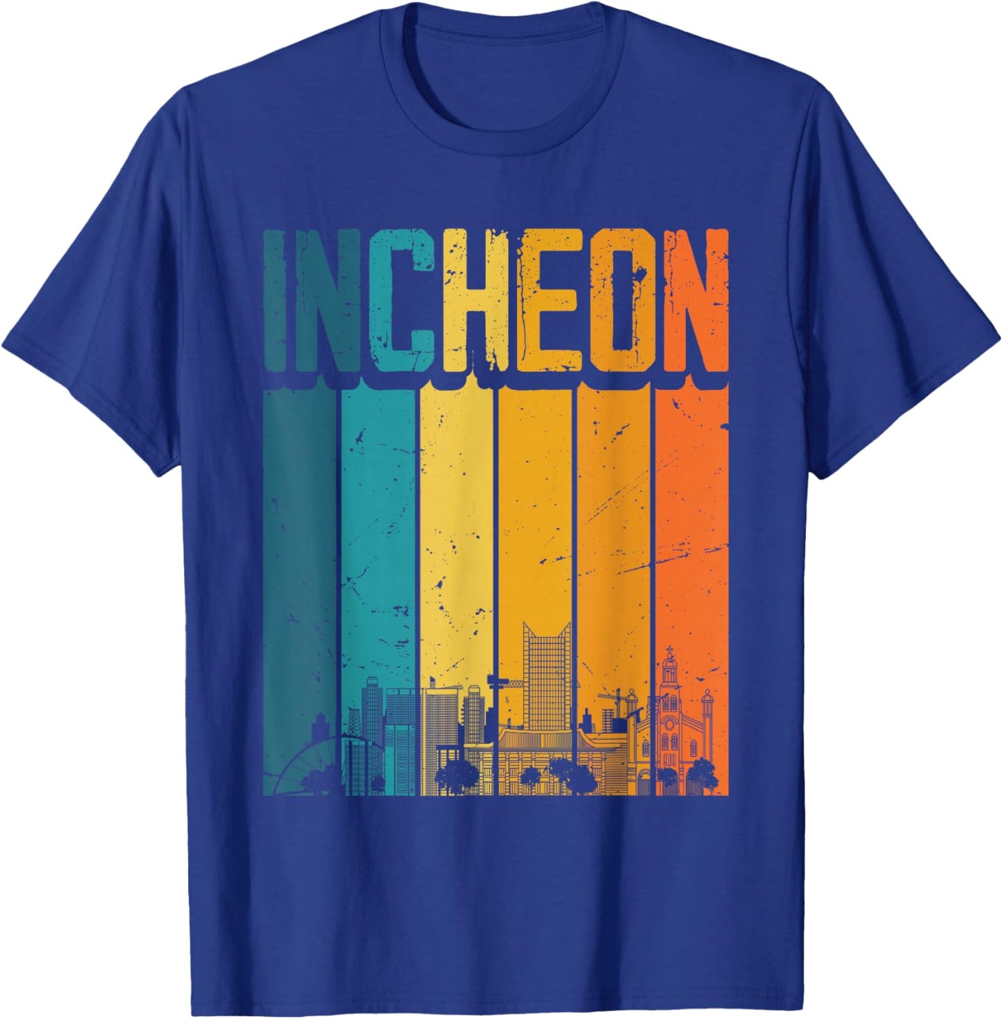 Incheon South Korea Retro Vintage Sunset Skyline Incheon T-Shirt - T-Shirt | Royal