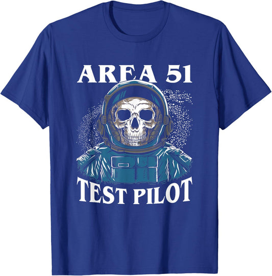 Area 51 Alien Test Pilot Skull Skeleton Astronaut Spaceship T-Shirt - T-Shirt | Royal