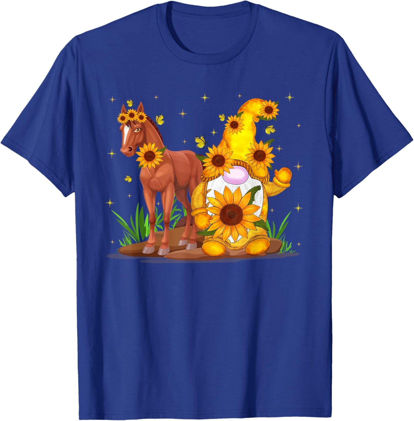 Cute Gnome and Horse Sunflower Funny Gnome Horse Builder T-Shirt - T-Shirt | Royal