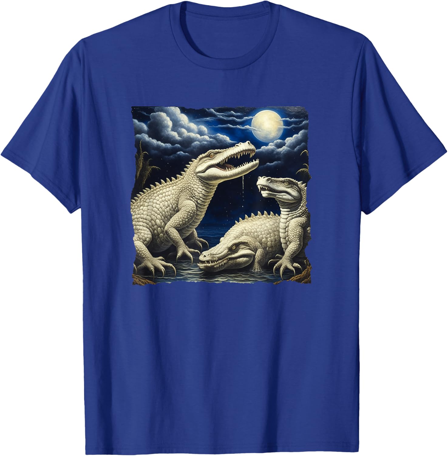 Three Albino Alligators Basking under the Moon T-Shirt - T-Shirt | Royal