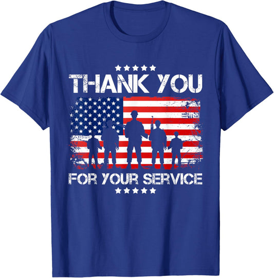 Thank You Patriotic Veteran Memorial Day 4th Of July US Flag T-Shirt - T-Shirt | Royal