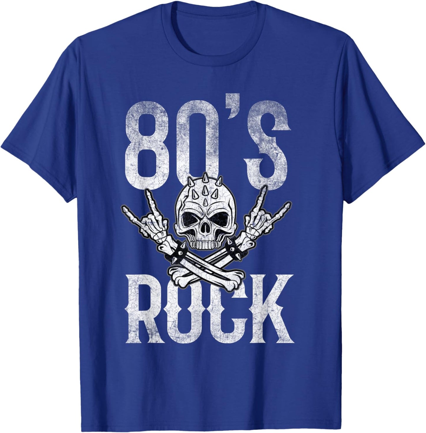 80s Rock and Roll Vintage Distressed Music Guitar Band T-Shirt - T-Shirt | Royal