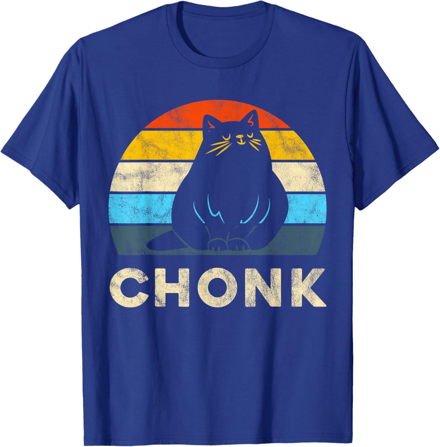 Retro Vintage Sunset Funny Cat Meme Chonk Cat for Cat Lover T-Shirt - T-Shirt | Royal
