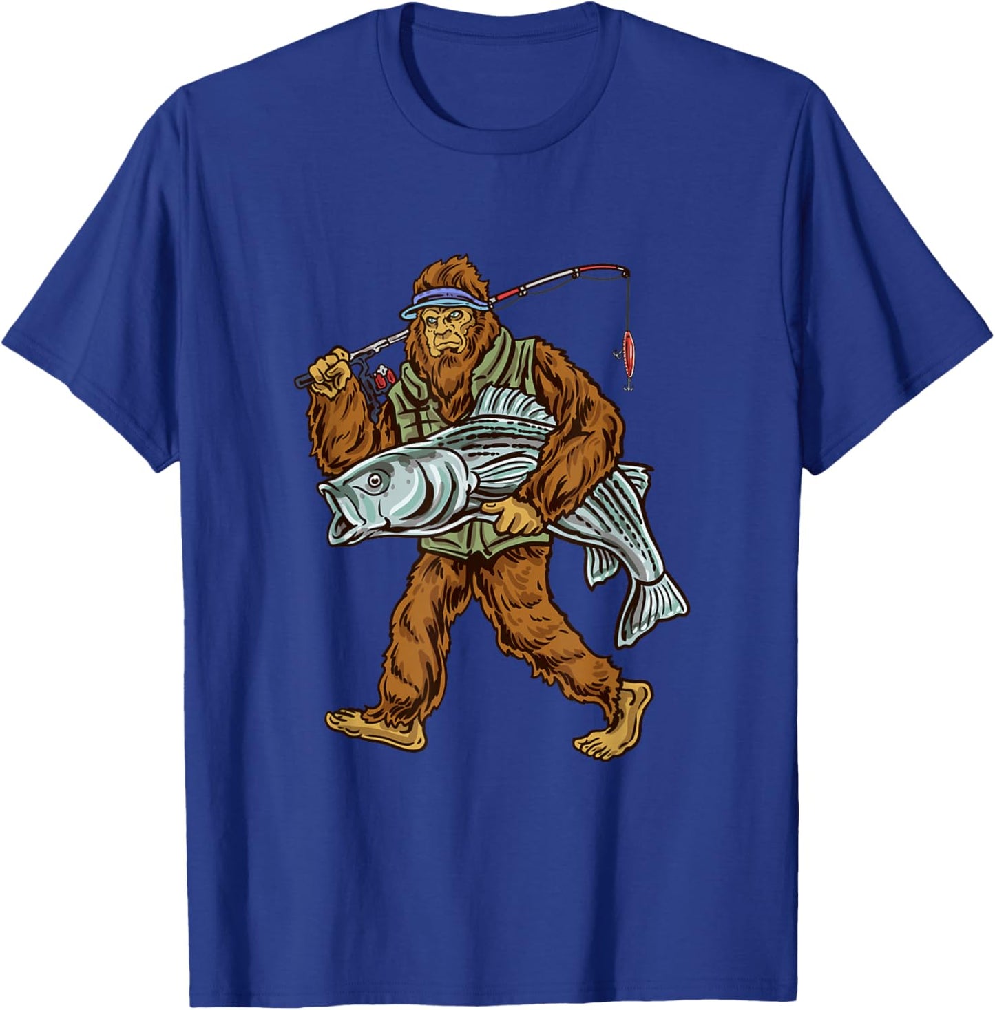 Striper Fishing Bigfoot Striped Bass Fishermen T-Shirt - T-Shirt | Royal