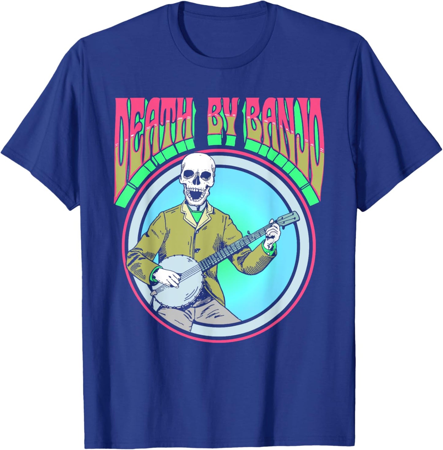 Death By Banjo Vintage Skeleton Bluegrass Folk Psychedelic T-Shirt - T-Shirt | Royal