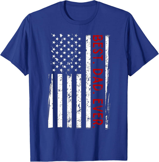 Distressed US American Flag Father Shirt Best Dad Ever T-Shirt - T-Shirt | Royal