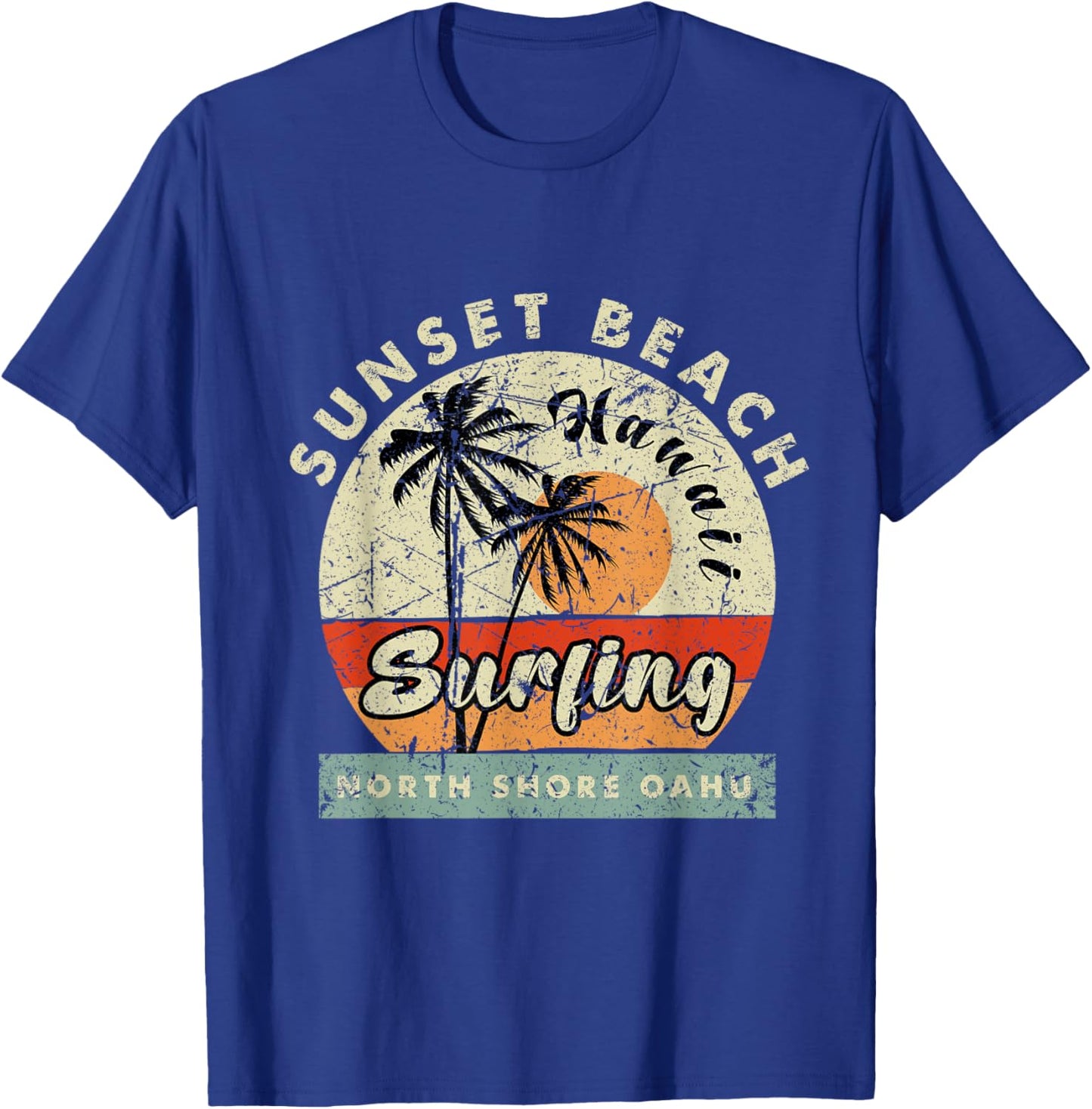 Sunset Beach Surf Oahu Hawaii Beach Shore Vintage Men Women Kids T-Shirt - T-Shirt | Royal