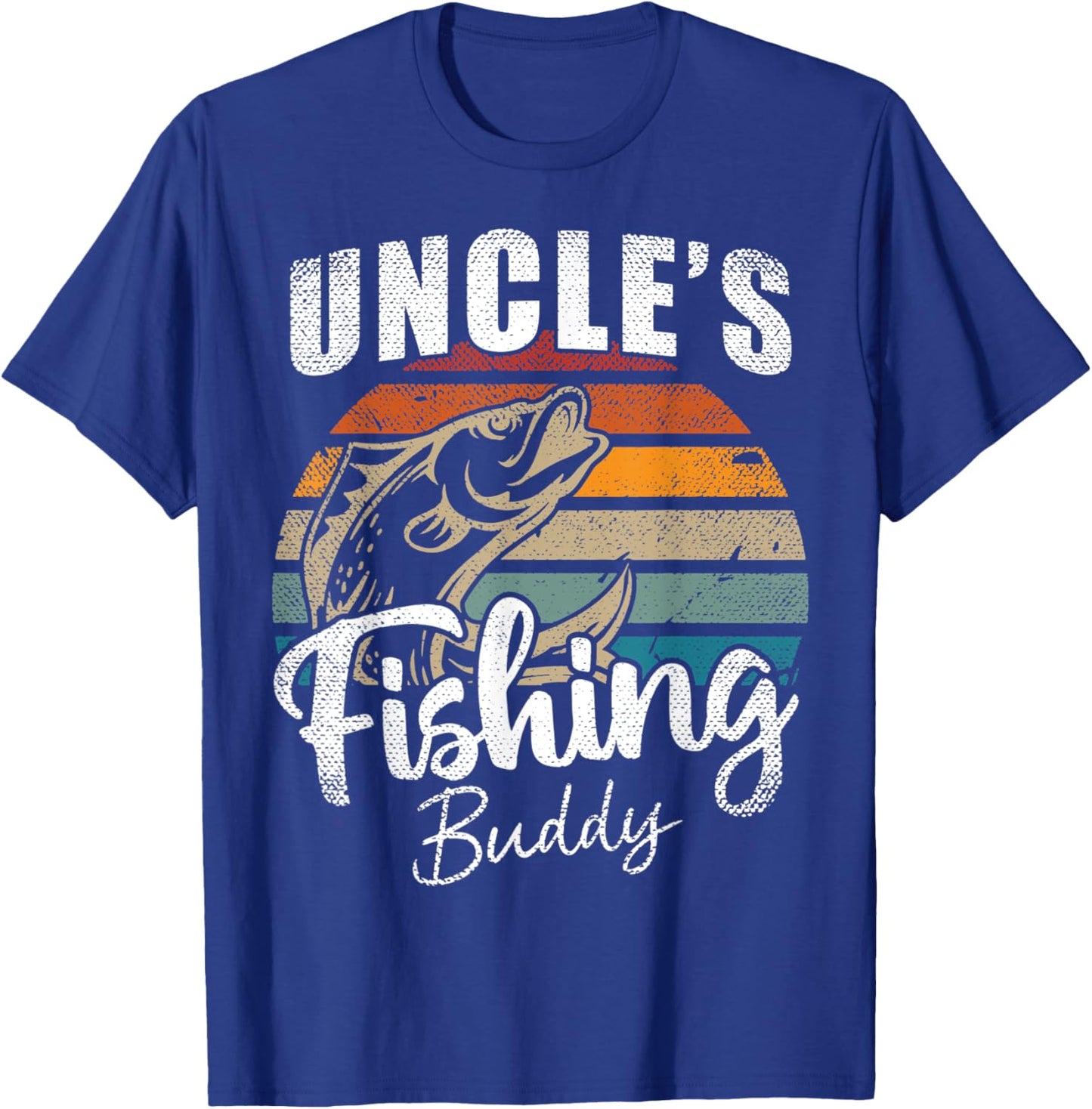 Vintage Uncle's Fishing Buddy Kids Funny Retro Sunset fish T-Shirt - T-Shirt | Royal