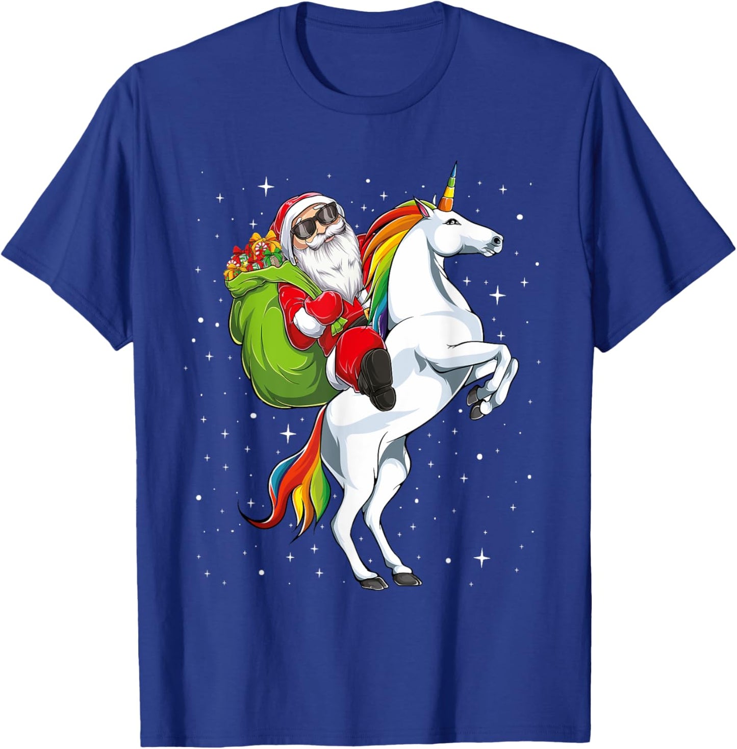 Christmas Santa Riding Unicorn horse Girls Kids Women pajama T-Shirt - T-Shirt | Royal