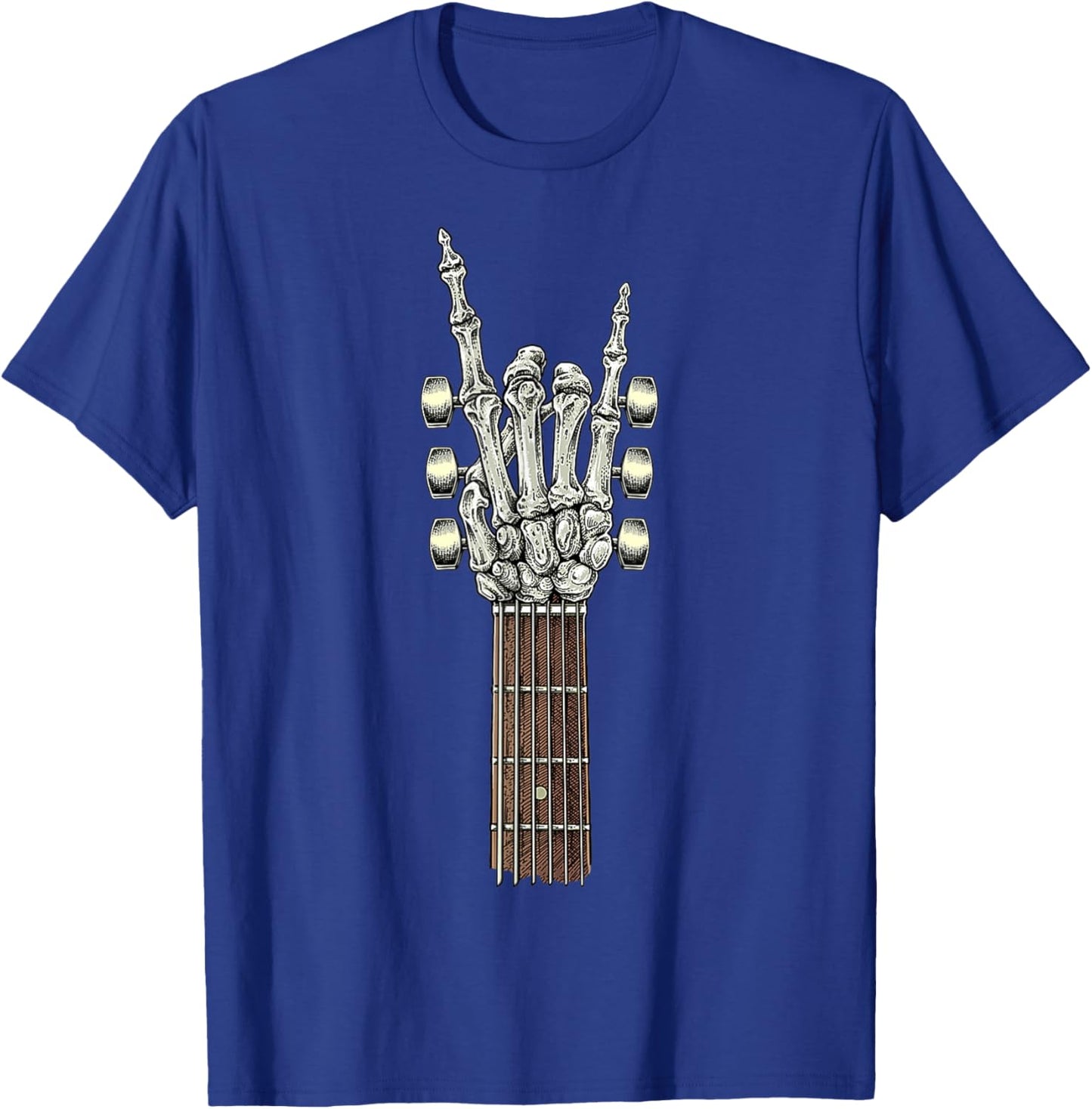 Rock On Guitar Neck with A Sweet Rock & Roll Skeleton Hand T-Shirt - T-Shirt | Royal