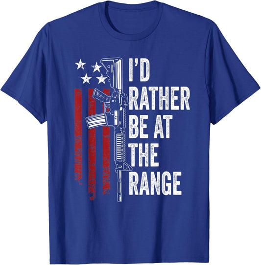 I'd Rather Be At The Gun Range - USA Flag Funny Guns Owner T-Shirt - T-Shirt | Royal