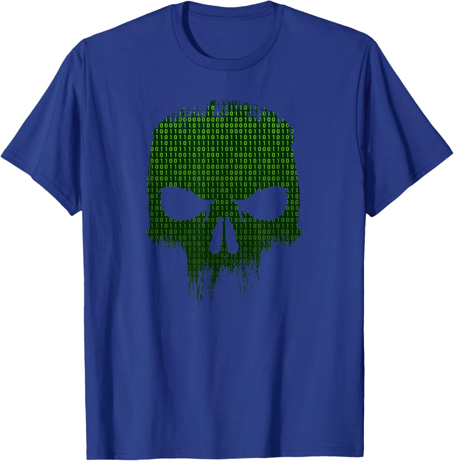 Binary Code Skull Computer Programmer Developer Tech Geek T-Shirt - T-Shirt | Royal