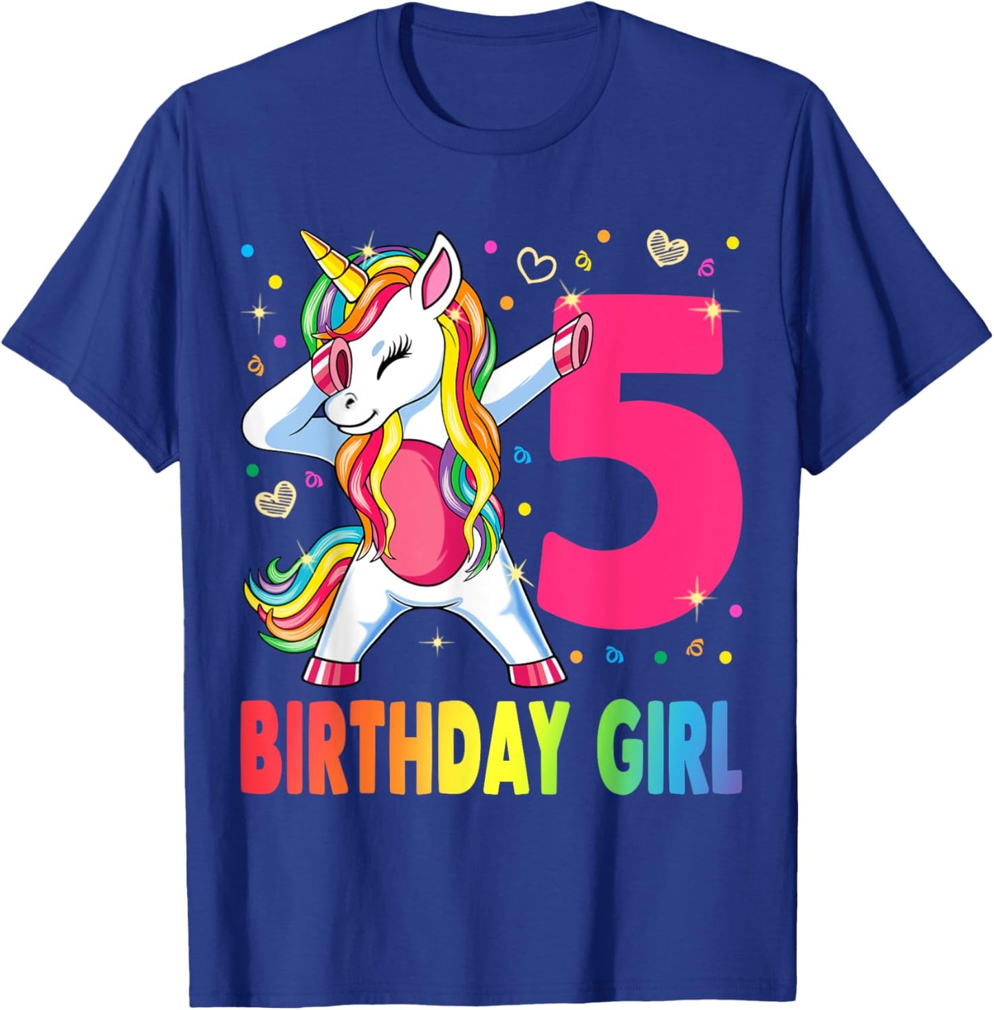 5 Years Old Unicorn Dabbing 5th Birthday Girl Unicorn Party T-Shirt - T-Shirt | Royal
