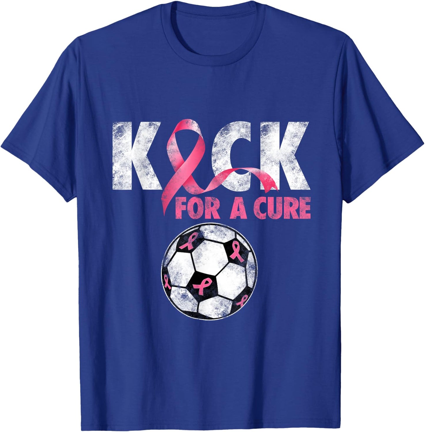 Kick For a Cure Breast Cancer Awareness Pink Ribbon Soccer T-Shirt - T-Shirt | Royal