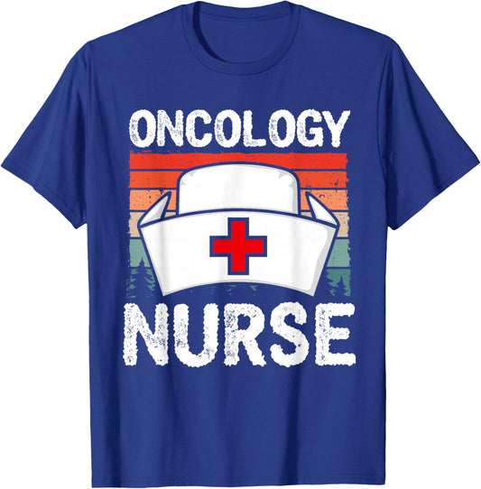 Cute Oncology Nurse Vintage Sunset Medical Nursing Scrubs T-Shirt - T-Shirt | Royal