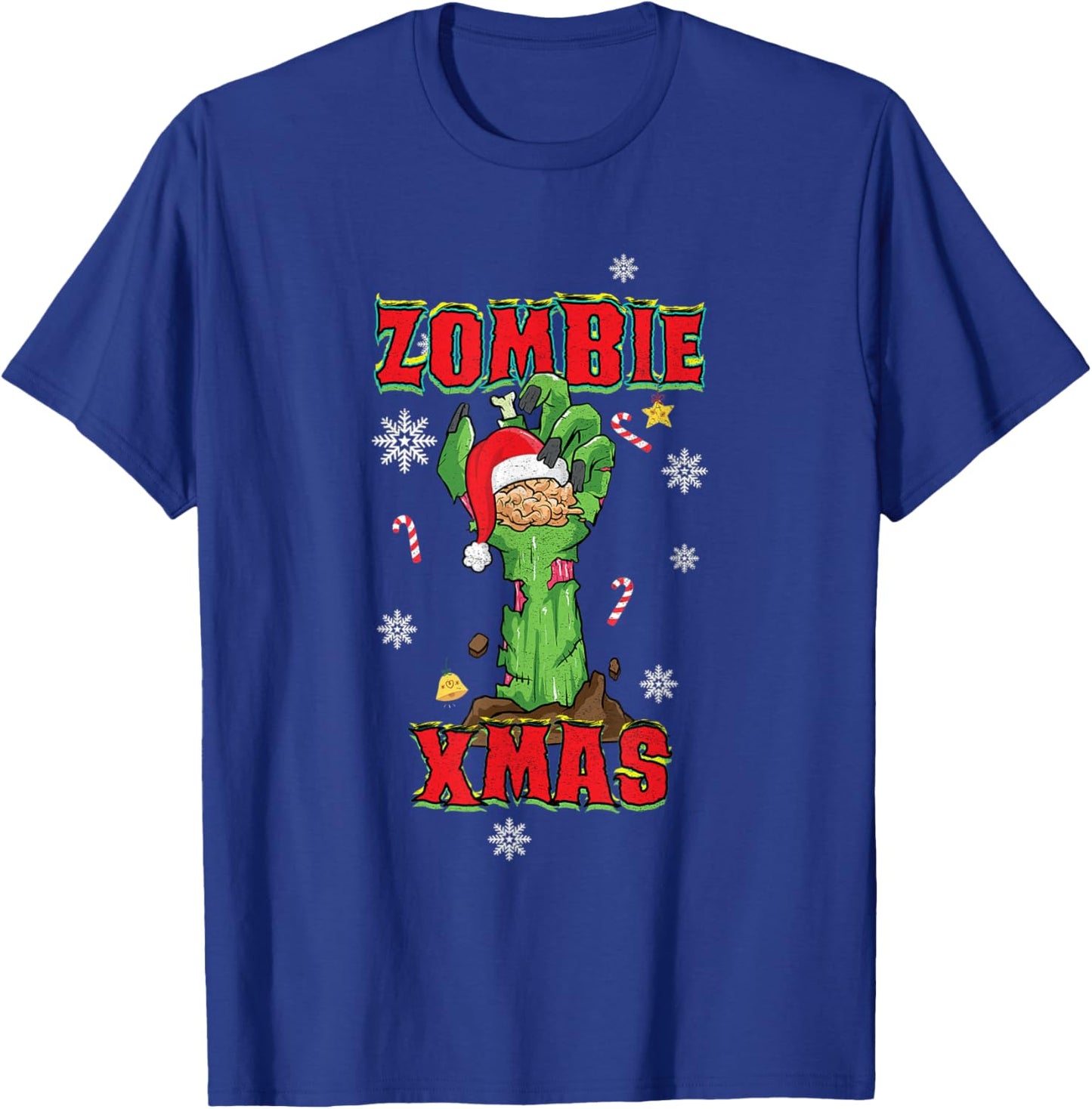 Zombie Xmas Merry Halloween Christmas Brains Zombie Hand T-Shirt - T-Shirt | Royal