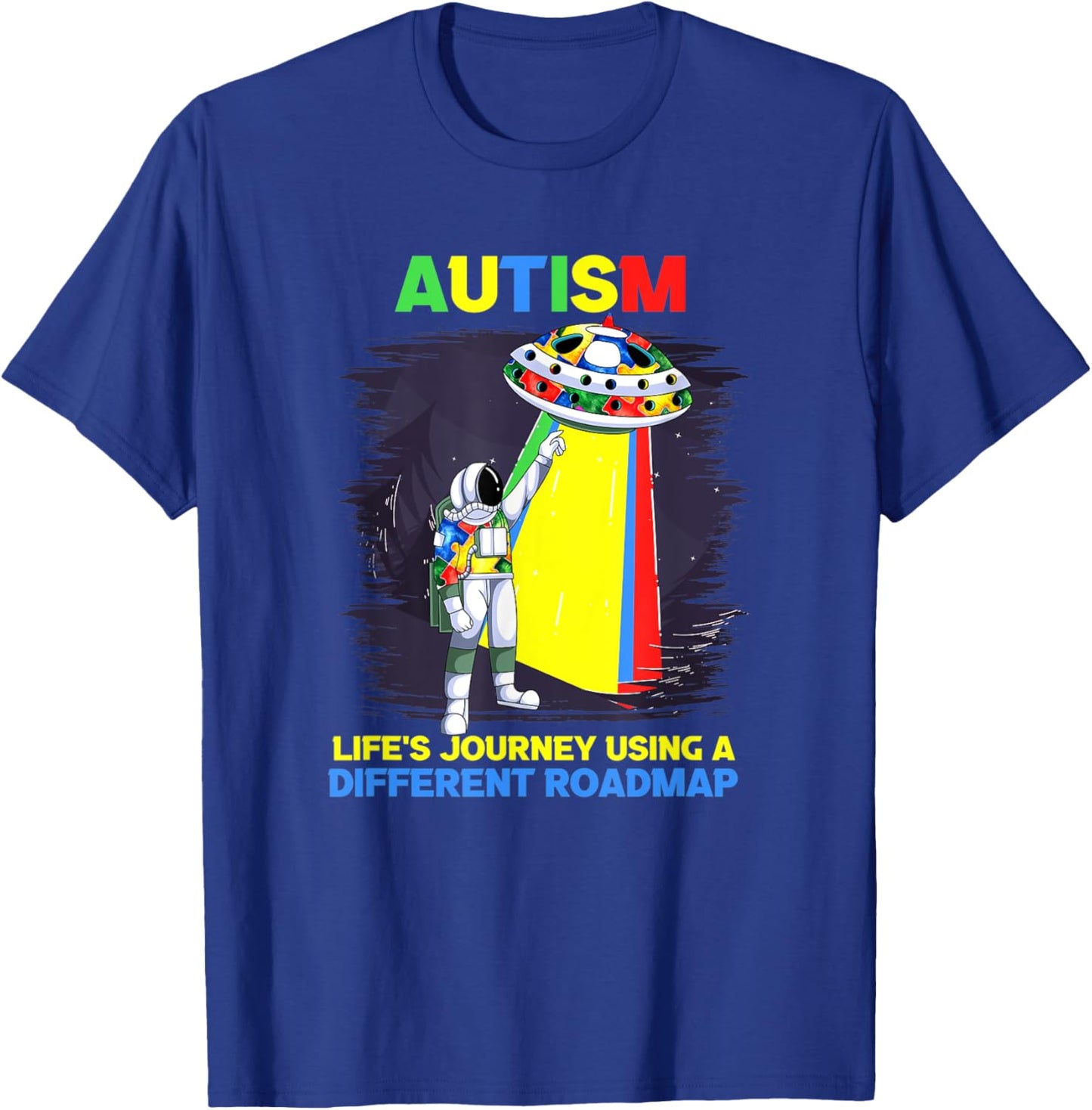 Cute Autism Astronaut Flying Saucer Life's Journey T-Shirt - T-Shirt | Royal