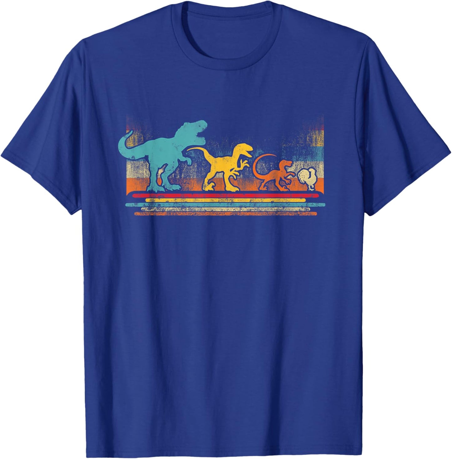 Vintage Evolution Dinosaur T Rex Velociraptor To Chicken T-Shirt - T-Shirt | Royal
