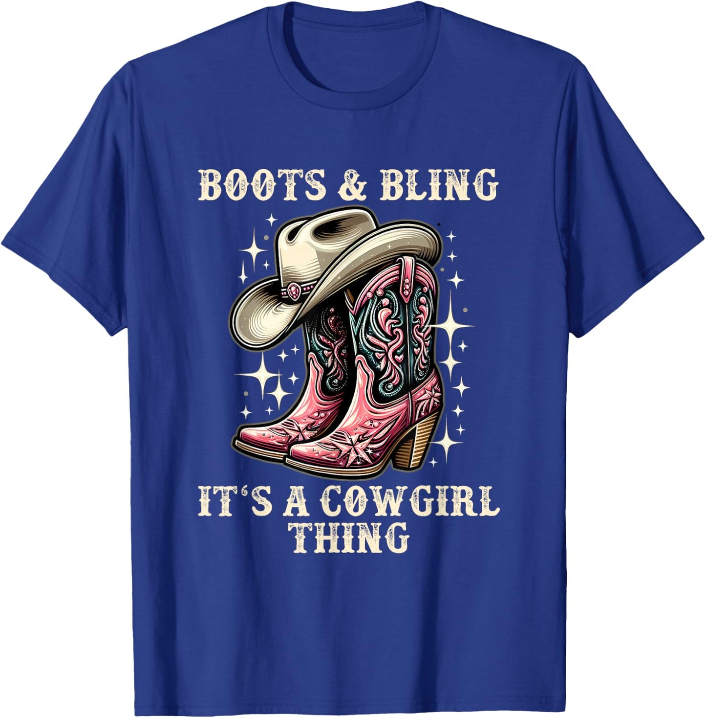 Boots And Bling Its A Cowgirl Thing Cowboy Hat Kids Cowgirls T-Shirt - T-Shirt | Royal