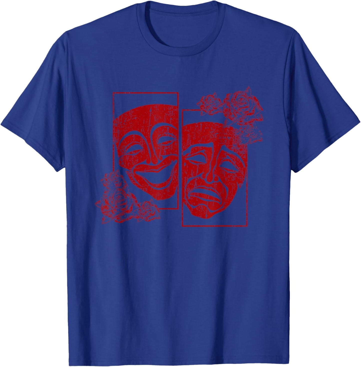 Theatre Mask Drama Comedy Soft Grunge Red Roses Aresthetic T-Shirt - T-Shirt | Royal