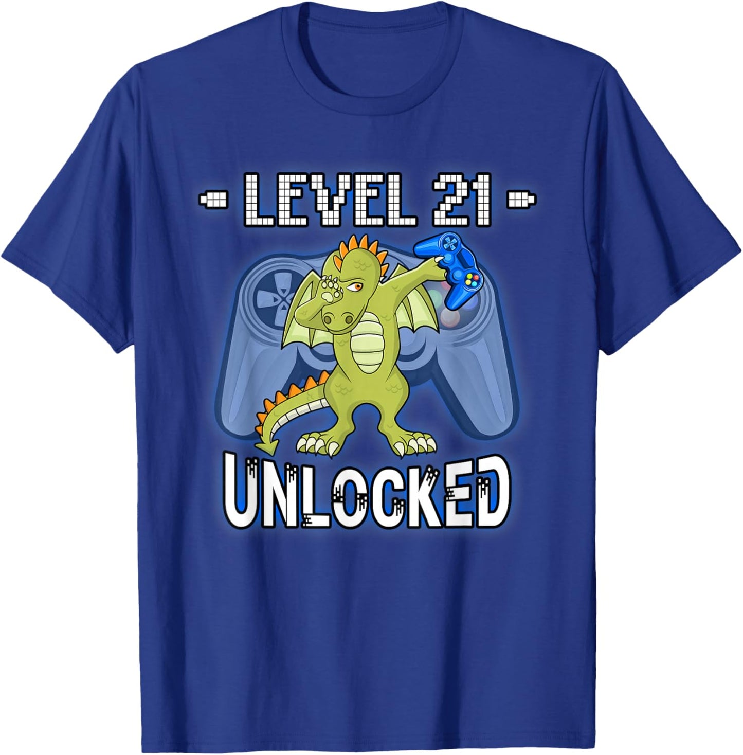Level 21 Unlocked - Funny Dabbing Dragon Gamer 21st Birthday T-Shirt - T-Shirt | Royal