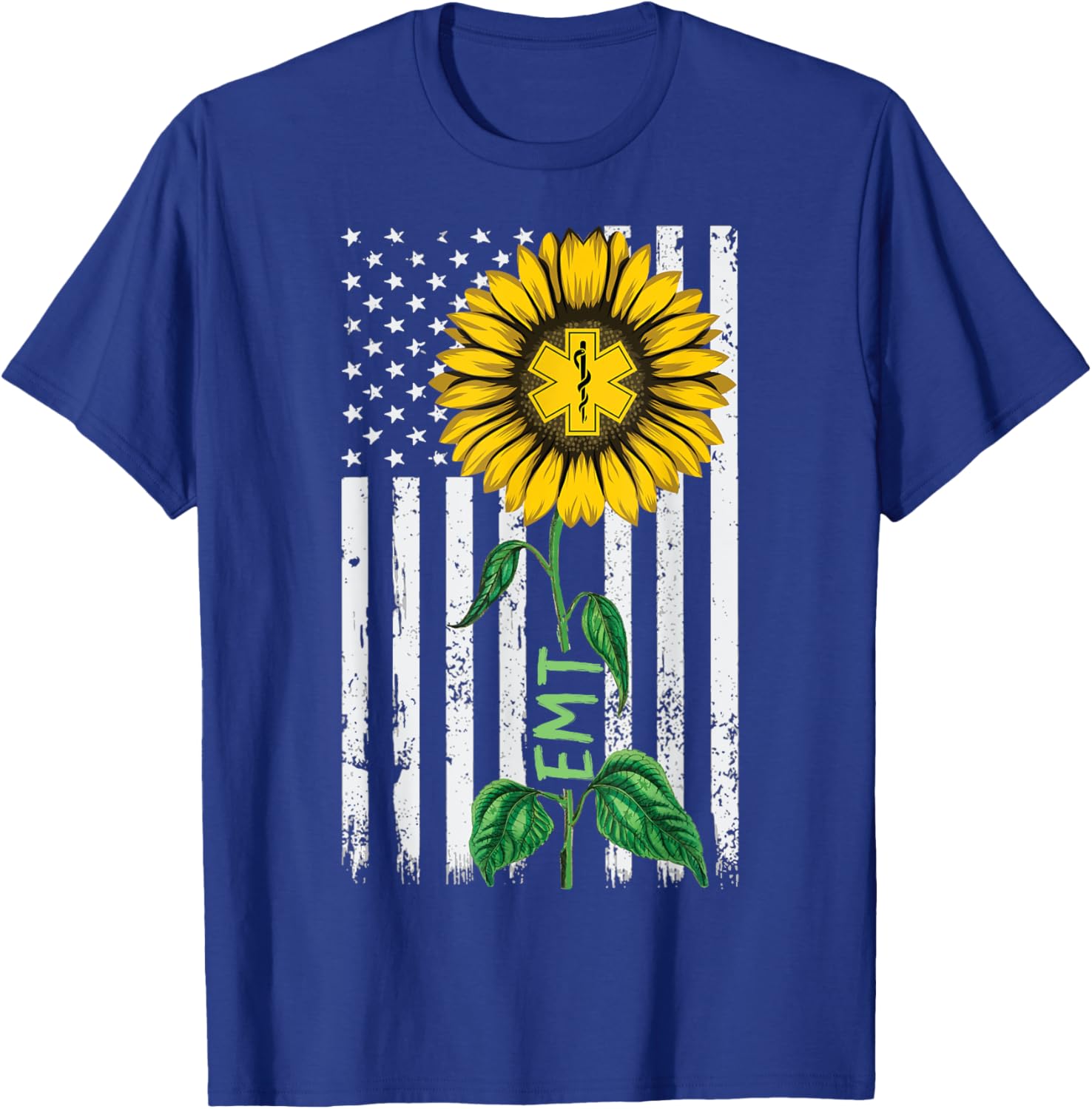 Vintage American Flag EMT Sunflower Hippie EMT Nurse Gifts Women Kids Men T-Shirt - T-Shirt | Royal