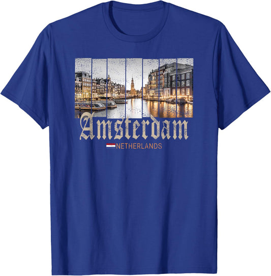 Amsterdam Netherlands at night Holland vintage souvenir T-Shirt - T-Shirt | Royal