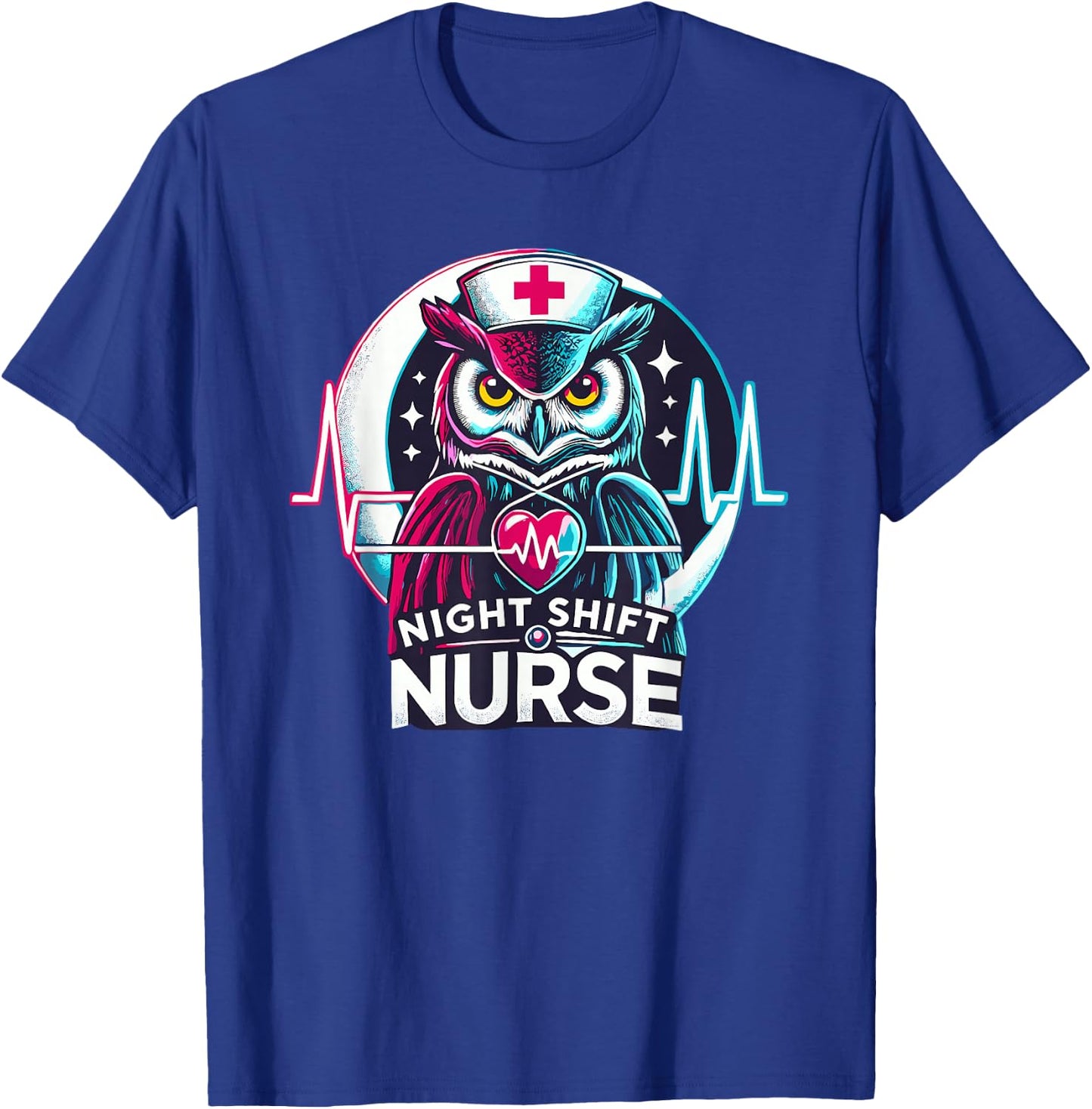 Night Shift Nurse Owl RN RT US Funny Nurse T-Shirt - T-Shirt | Royal