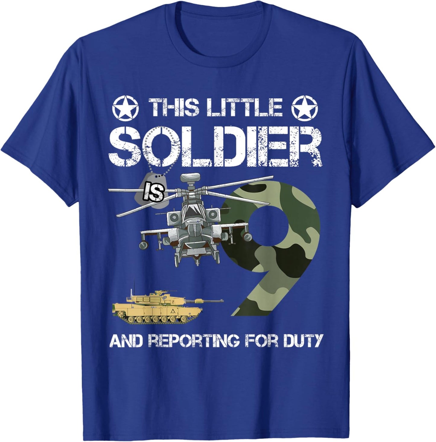 9 Year Old Soldier Camo Army Birthday Themed Military Family T-Shirt - T-Shirt | Royal