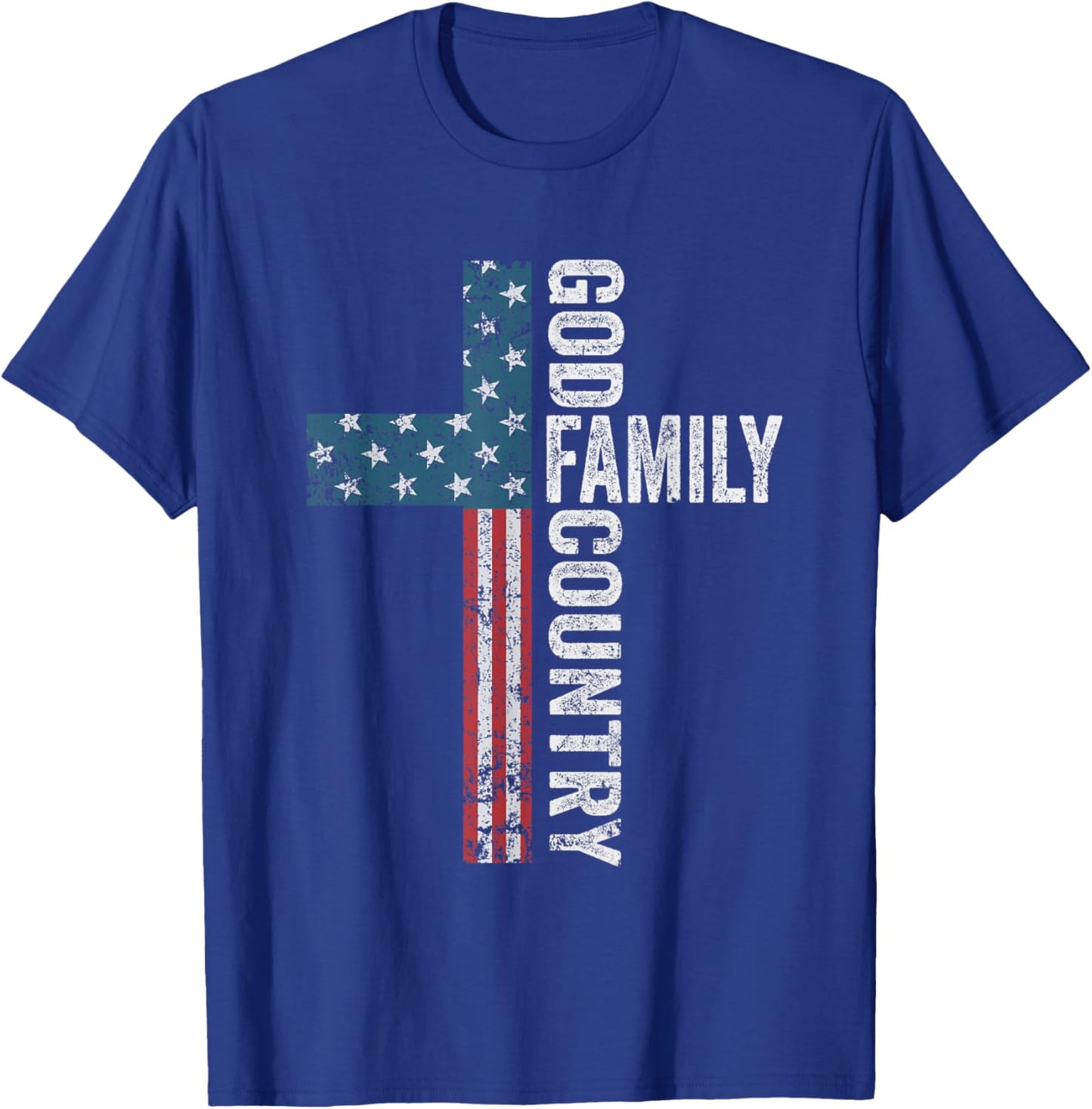 God Family Country - Patriotic Freedom Christian USA Cross T-Shirt - T-Shirt | Royal