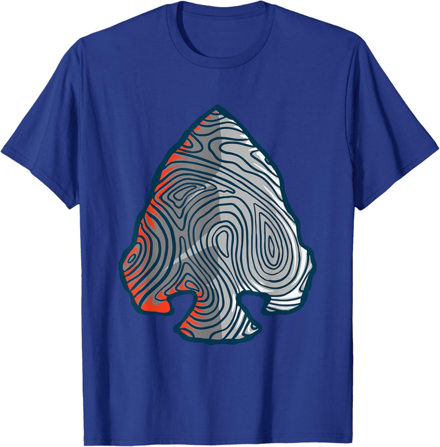 Topographic Lines Arrowhead Design Hiking Graphic Retro T-Shirt - T-Shirt | Royal