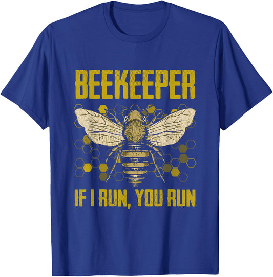 Beekeeping Men Vintage Bee Keeper Outfit If I Run You Run T-Shirt - T-Shirt | Royal