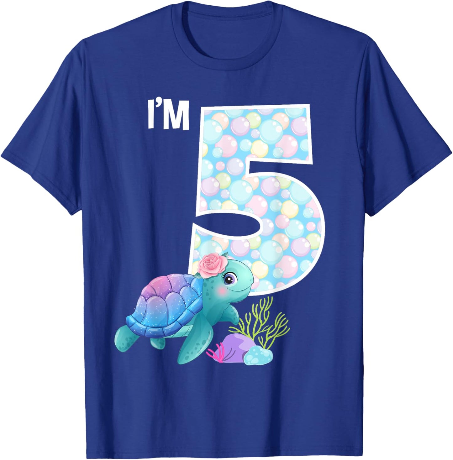 Sea Turtle Birthday I'm 5 Ocean Aquarium Theme 5th Birthday T-Shirt - T-Shirt | Royal