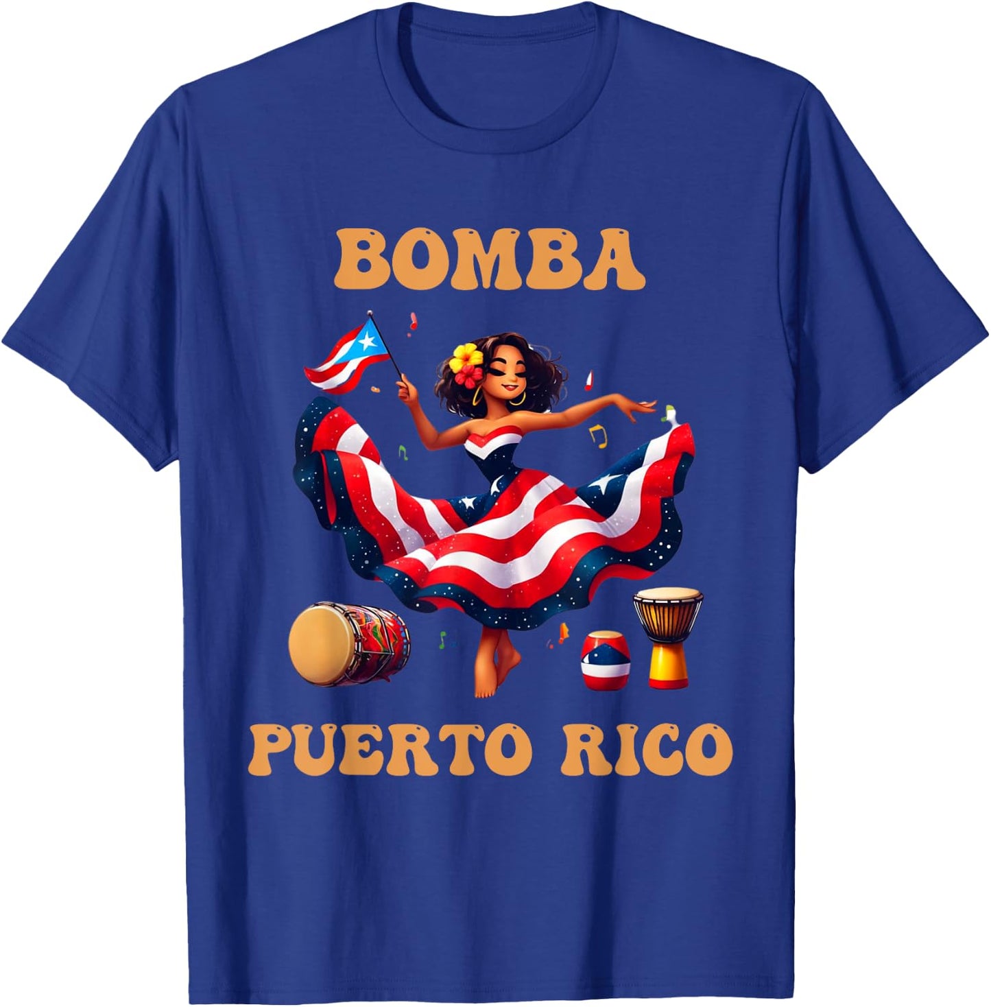Puerto Rico Flag Hispanic Heritage Month Women Bomba Dancer T-Shirt - T-Shirt | Royal