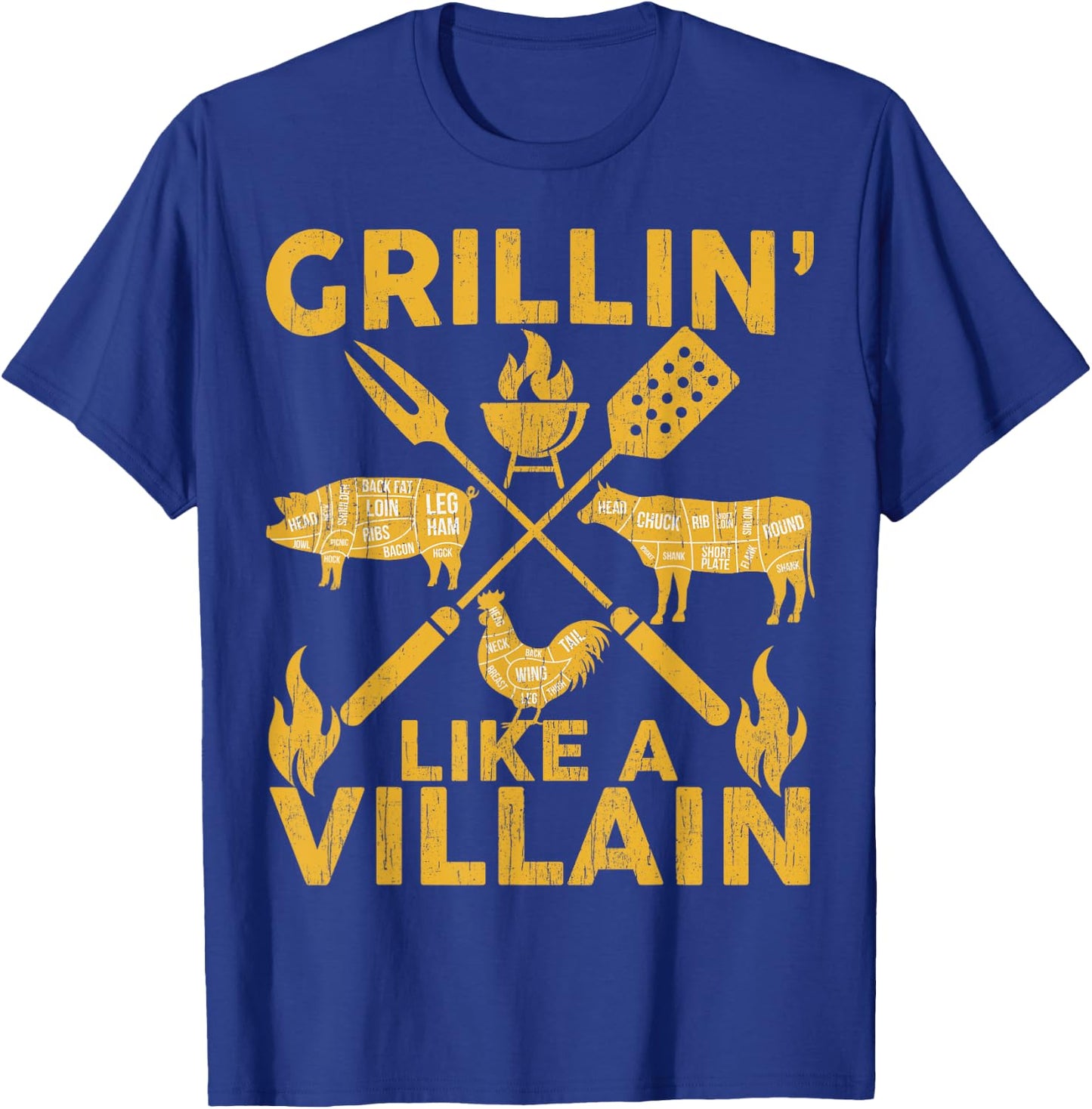 BBQ-Shirt Funny Grillin Like A Villain Barbecue Grilling Men T-Shirt - T-Shirt | Royal