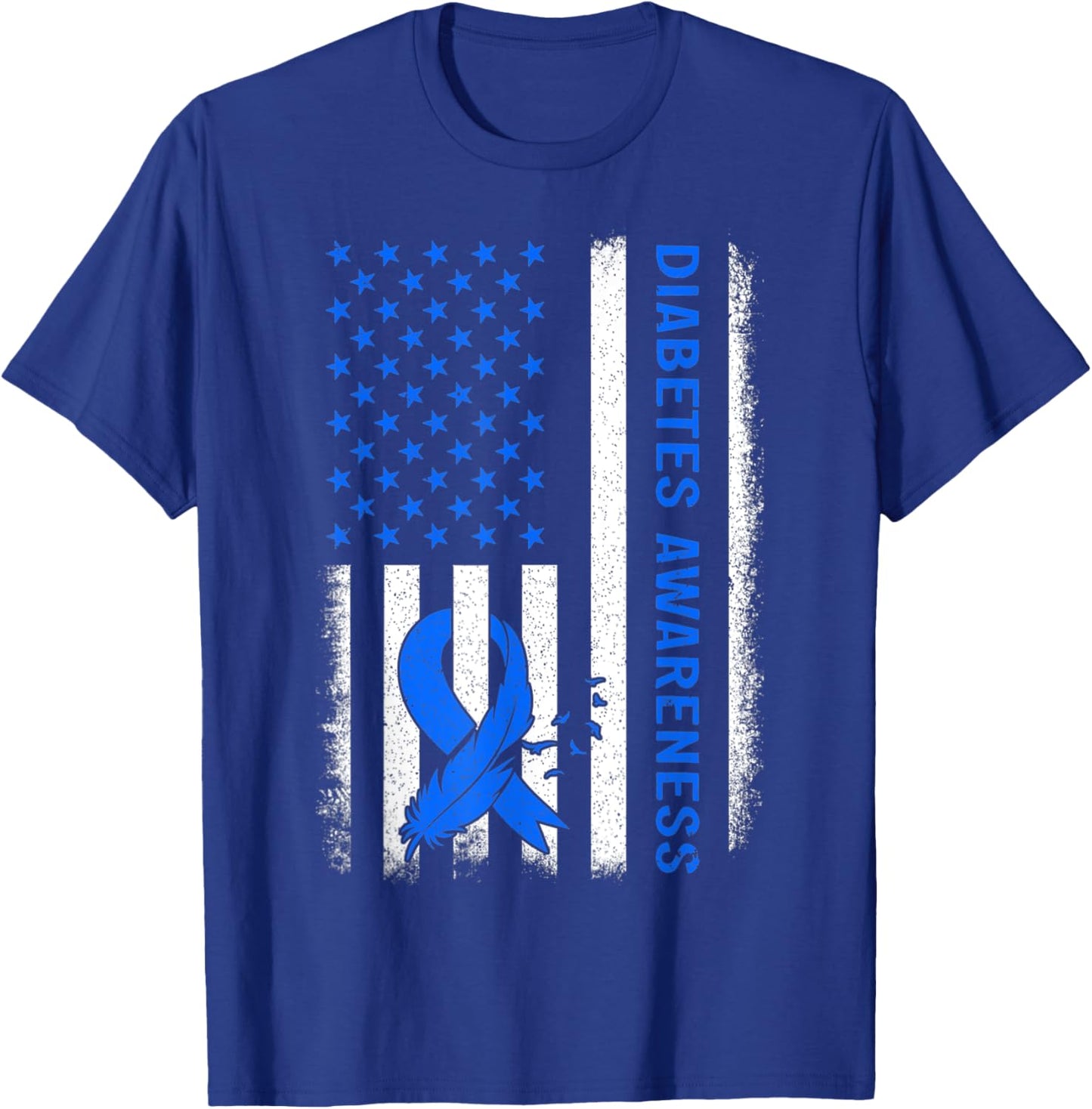 Type 1 Diabetes Awareness American US Flag Blue Ribbon Gift T-Shirt - T-Shirt | Royal