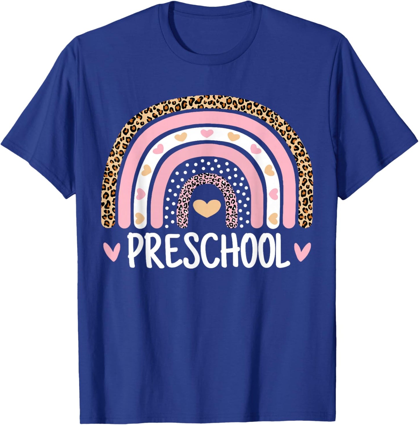 Leopard Rainbow Preschool Teacher Funny Back to School Kids T-Shirt - T-Shirt | Royal