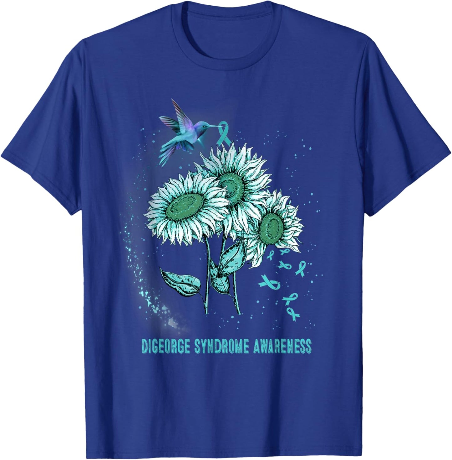 Hummingbird Sunflower DiGeorge Syndrome Awareness T-Shirt - T-Shirt | Royal