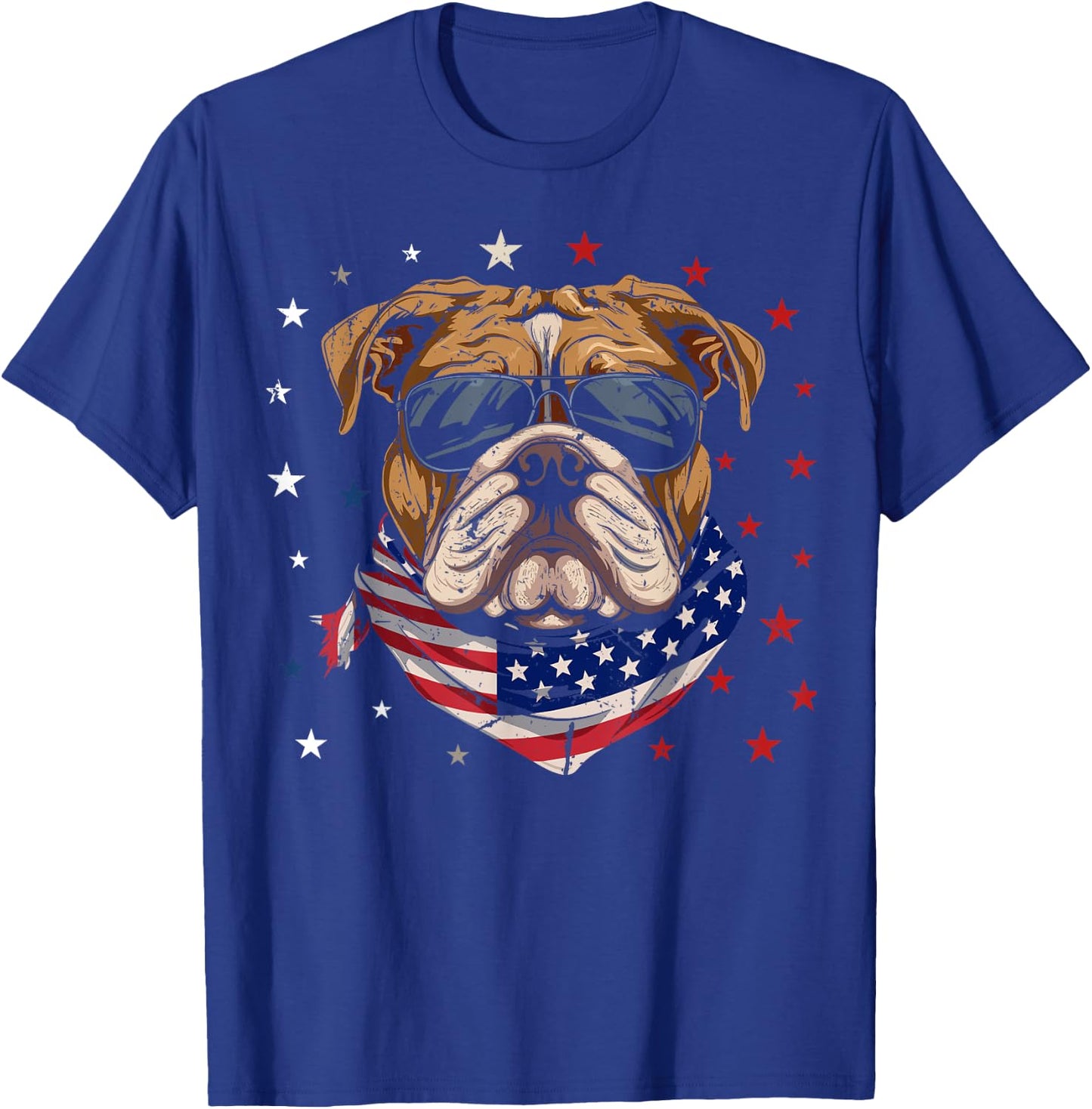 Patriotic American Bulldog USA Flag Dog 4th Of July Women Kids Men T-Shirt - T-Shirt | Royal
