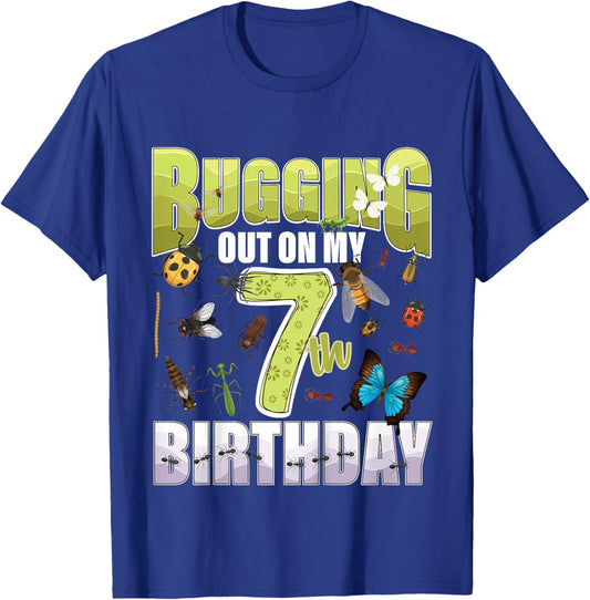 7 Year old Insect Lovers Bugging Out On My 7th Birthday Bug T-Shirt - T-Shirt | Royal