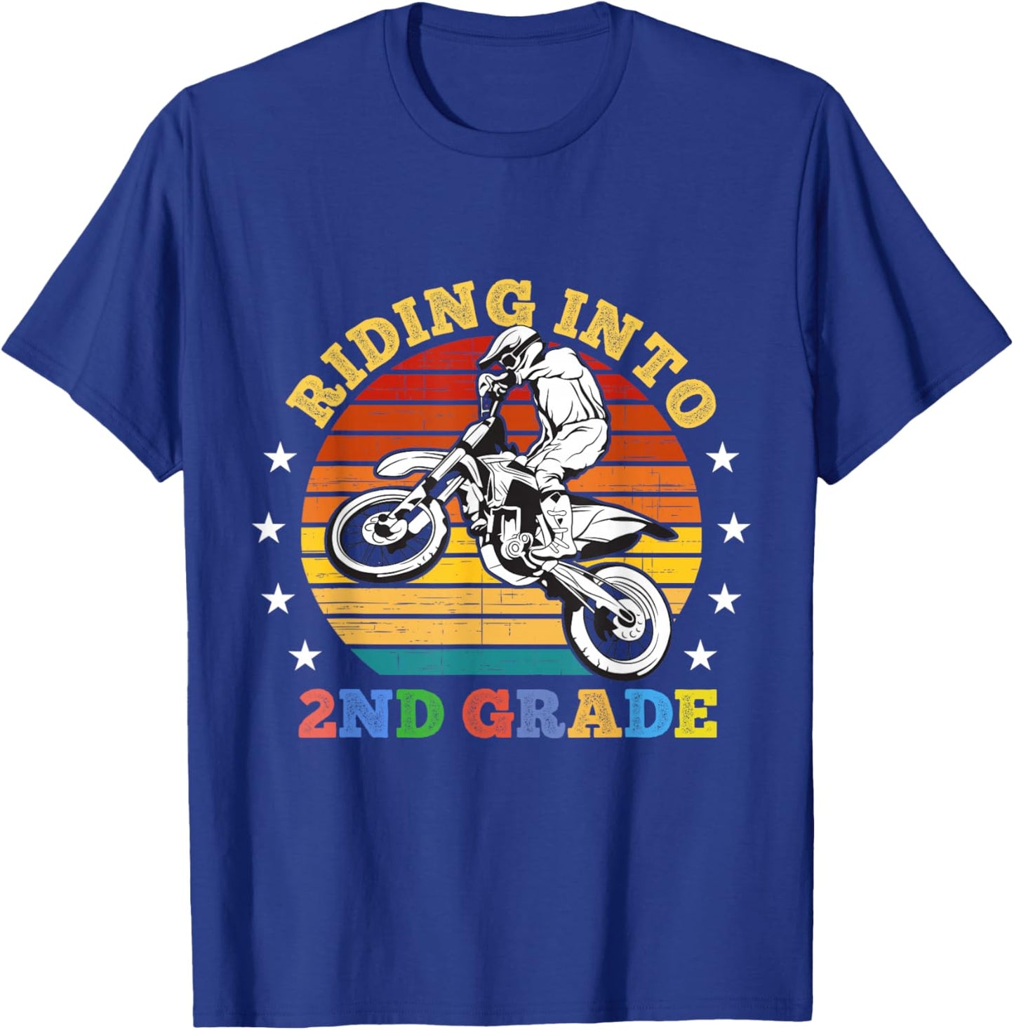 Riding Into Second Grade Dirt Bike School Motocross Sunset T-Shirt - T-Shirt | Royal