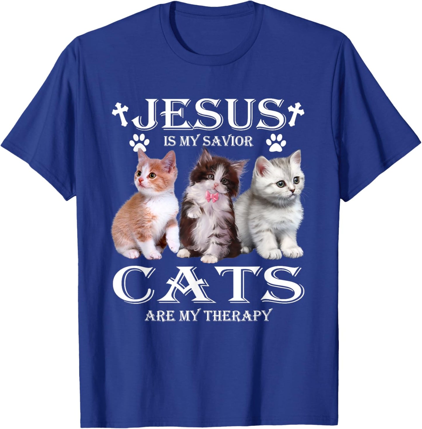 Jesus is My Savior Cats Are My Therapy Christians Cat Lover T-Shirt - T-Shirt | Royal