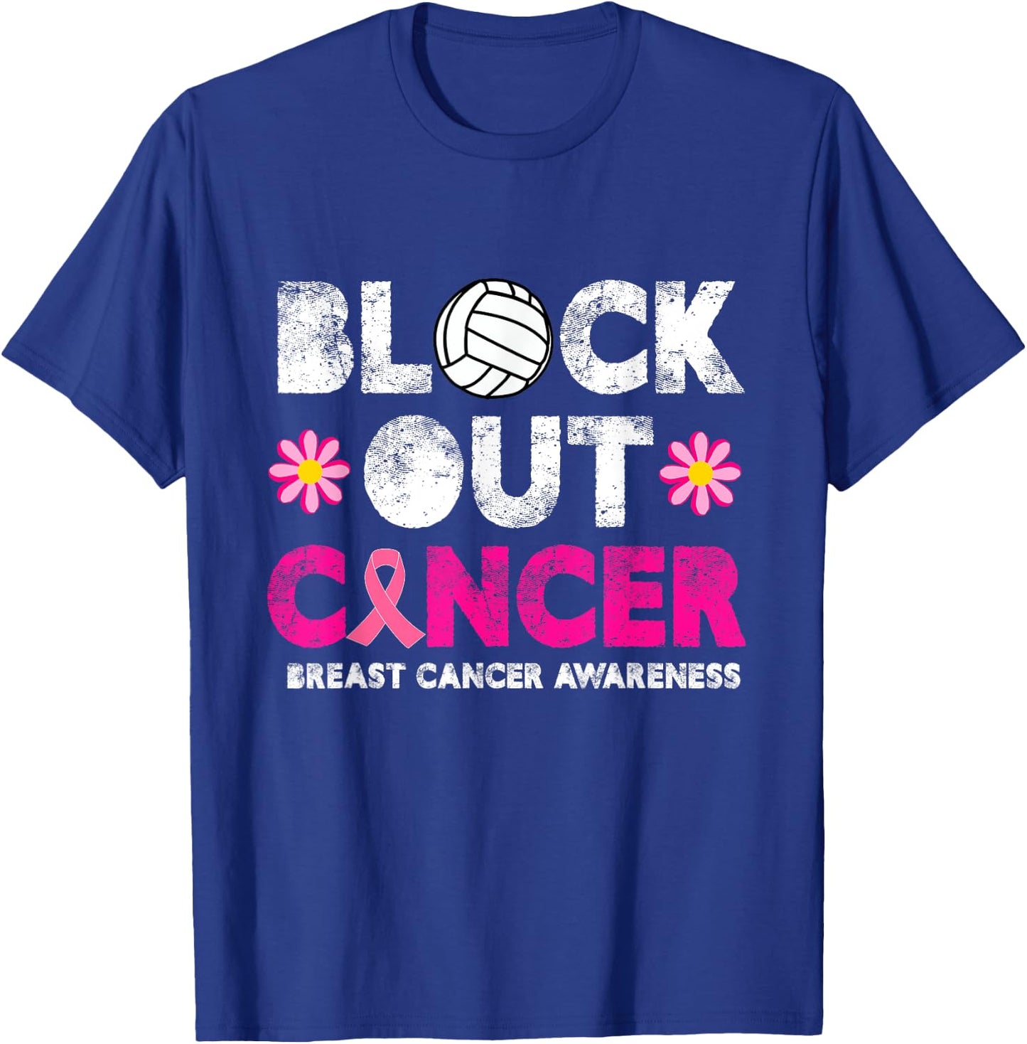 Volleyball Pink Breast Cancer Awareness Block Out Cancer T-Shirt - T-Shirt | Royal